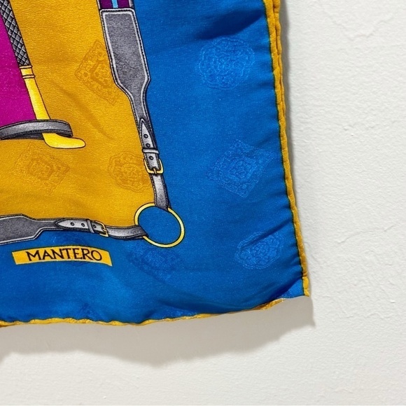 Vintage MANTERO Multicolor Silk Scarf Equestrian Horse Bits Hand Hemmed 34”X34” - Picture 5 of 7